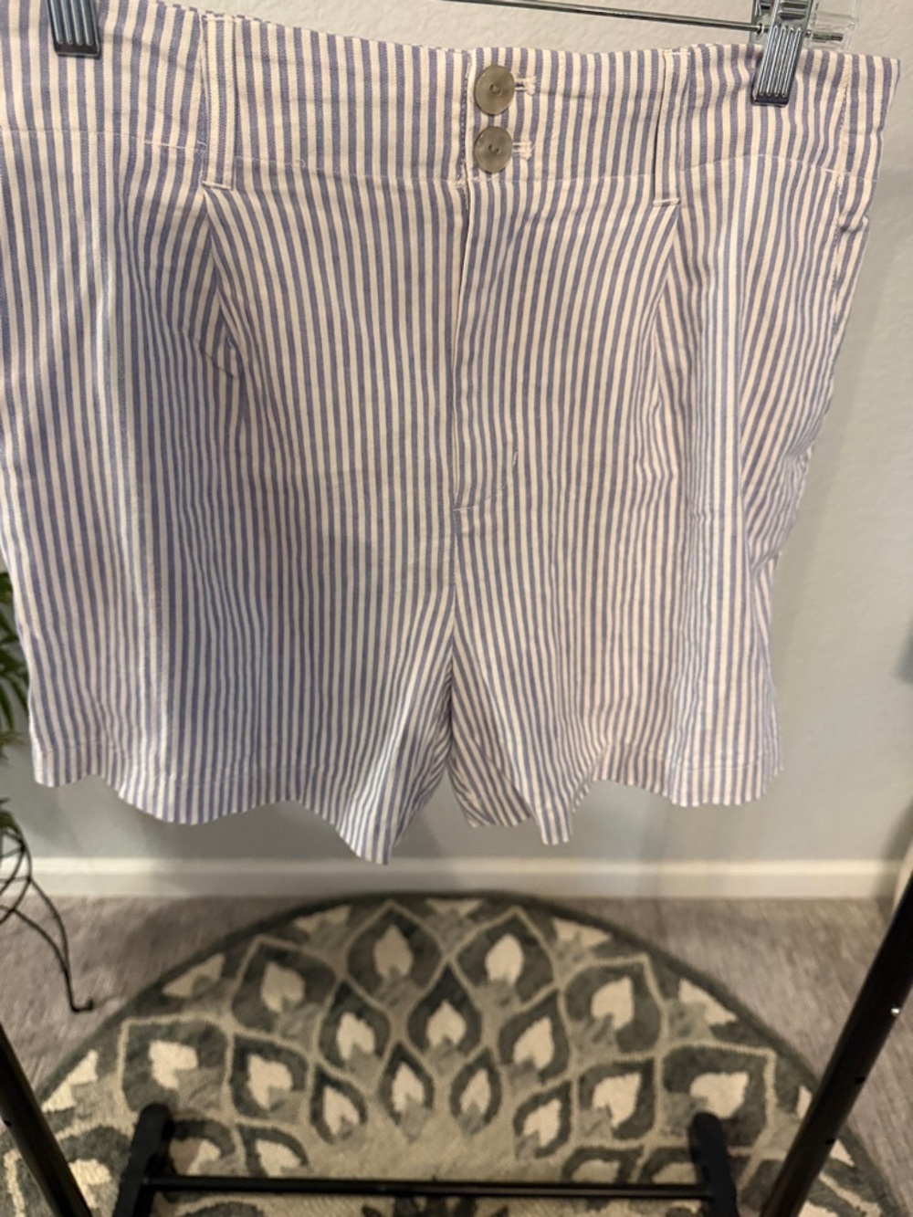 LC Lauren Conrad Blue and White Striped High-Waist Shorts